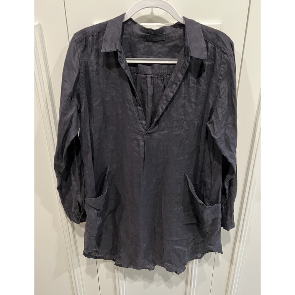 CP Shades Womens Black Linen Tunic Size Small Pockets Lagenlook Beach Minimalist